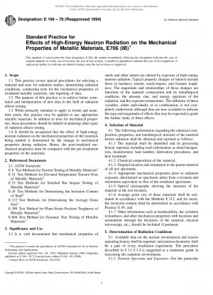 金属材料の機械的特性に対する高エネルギー中性子放射線の影響に関する標準実務、E706(IB) (2002 年撤回)