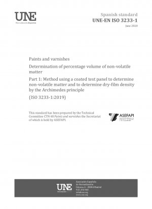 塗料およびワニス中の不揮発性物質の体積パーセントの測定パート 1: 塗装されたテストパネルを使用した不揮発性物質の測定方法およびアルキメデスの原理による乾燥膜密度の測定