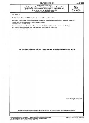 作業環境 限界値と測定戦略の比較を使用した吸入法による化学物質の照射評価のガイドライン、ドイツ語版 EN 689:1995