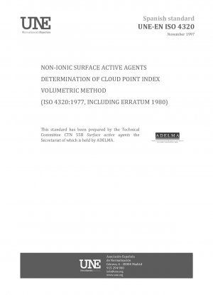 非イオン性界面活性剤の曇点指数を決定するための容積測定法 (ISO 4320:1977、修正事項 1980 を含む)