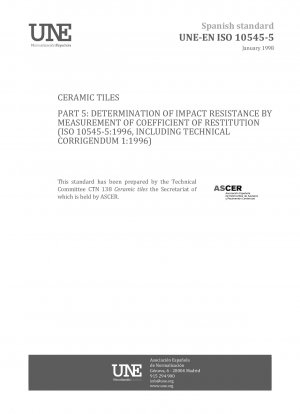 セラミックタイル パート 5: 反発係数の測定による耐衝撃性の決定 (ISO 10545-5:1996、技術修正 1:1996 を含む)
