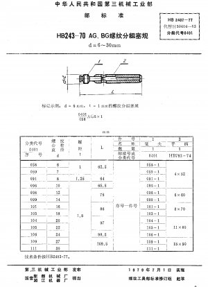 HB 243-70 AG、BG ねじ組プラグゲージ d=6～30mm