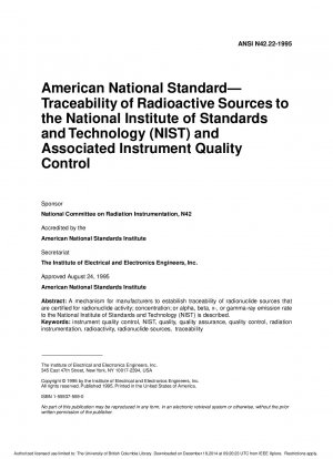 米国国立標準技術研究所 (NIST) に追跡可能な放射線源および関連機器の品質管理
