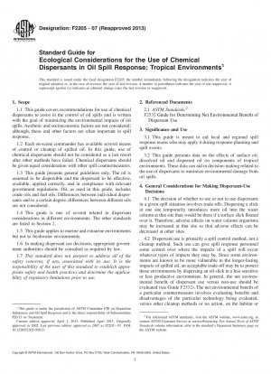 油流出対応における化学分散剤の使用における生態学的配慮に関する標準ガイド: 熱帯環境