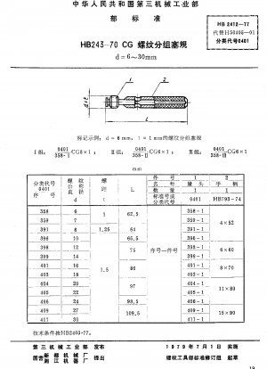 HB 243-70 CGねじ組プラグゲージ d=6～30mm