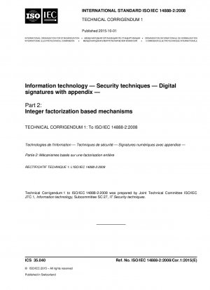 情報技術、セキュリティ技術、添付ファイル付きデジタル署名、パート 2: 整数因数分解に基づくメカニズム、技術訂正事項 1