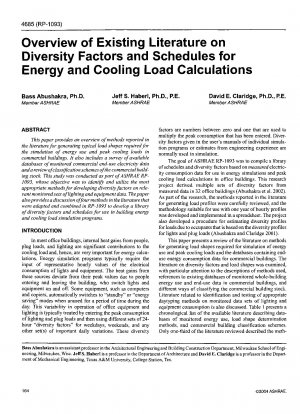 エネルギーおよび冷却負荷計算の多様性係数とスケジュールに関する既存の文献の概要 (RP-1093)