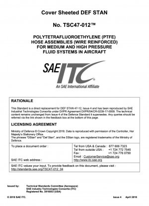 航空機の中圧および高圧流体システムで使用するポリテトラフルオロエチレン (PTFE) ホース アセンブリ (鋼線強化)