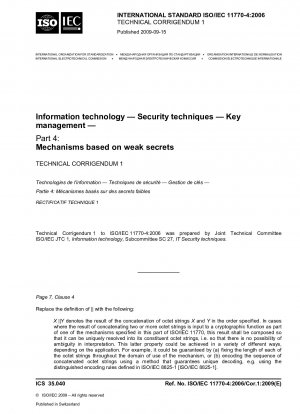 情報技術、セキュリティ技術、鍵管理、パート 4: 低密度メカニズム、技術訂正事項 1