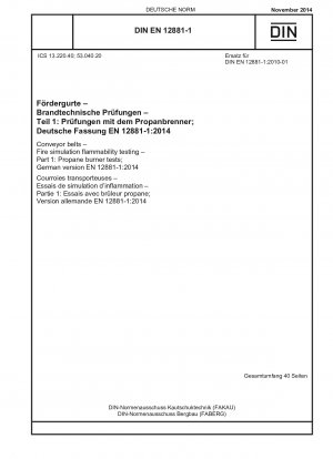 コンベヤベルト 火災模擬可燃性試験 パート 1: プロパン燃焼試験 ドイツ語版 EN 12881-1-2014
