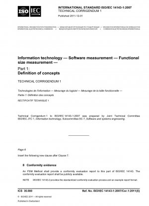 情報技術、ソフトウェア測定、機能サイズ測定、パート 1: 概念定義、技術正誤表 1