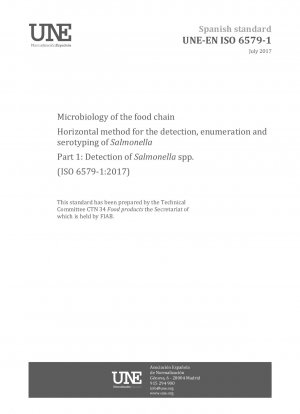 食物連鎖微生物学におけるサルモネラ菌の検出、計数、血清型別の水平的手法パート 1: サルモネラ菌種の検出 (ISO 6579-1:2017)