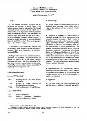 アスファルト混合物からのアスファルト結合剤の定量的抽出および回収のための標準試験法、2000 年版、2001 年 4 月中間版