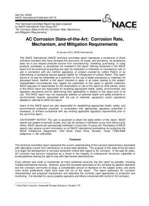 AC 腐食技術ステータス レポート: 腐食速度、メカニズム、および軽減要件プロジェクト番号 24242