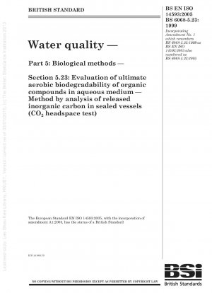 水質 生物学的方法 水性媒体中の有機化合物の最終好気性生分解性の評価 密閉容器内での無機炭素放出の分析方法 (CO2 ヘッドスペース試験)