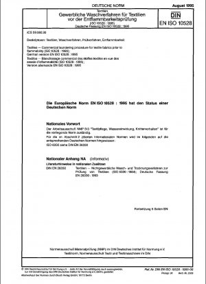 繊維製品: 可燃性試験前の繊維製品の商業洗濯手順 (ISO 10528:1995)、ドイツ語版 EN ISO 10528:1995