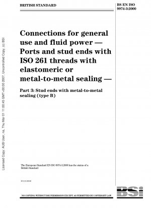 一般および油圧用ジョイント ISO 261 ねじを使用した弾性シールまたは金属間シールを備えたバルブおよびスタッド端 (タイプ B) 金属間シールを備えたスタッド端