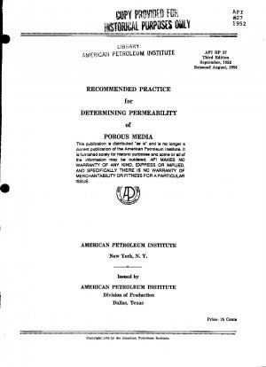 多孔質媒体の透過性を決定するための推奨プラクティス、第 3 版 (R 1956) (撤回)