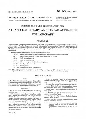 航空機用のACおよびDCロータリーアクチュエータおよびリニアアクチュエータの仕様