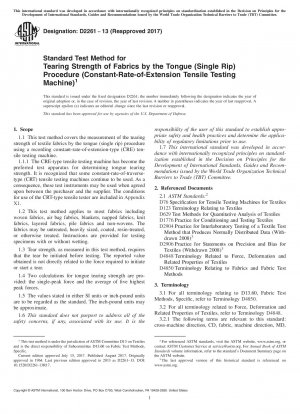 ノッチ法（片巾引裂き）法による織物の引裂強度の標準試験方法（等速引張試験機）