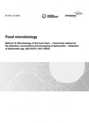 食品微生物学手法 10: 食物連鎖微生物学におけるサルモネラ属菌の検出、計数、血清型別の水平的手法 サルモネラ属菌の検出 (ISO 6579-1:2017MOD)