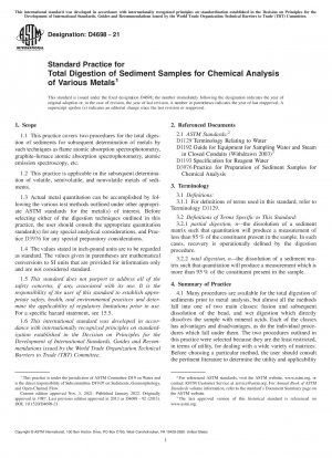 さまざまな金属の化学分析のための堆積物サンプルの全分解の標準的な手法